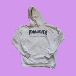 White and black distressed thrasher hoodie